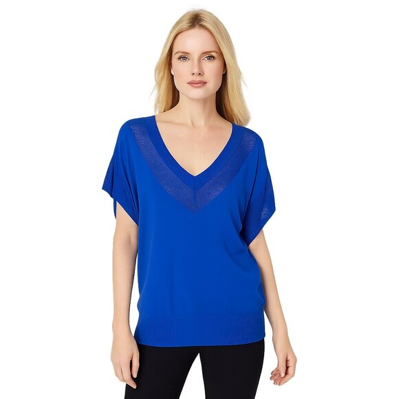 NWT White House Black Market Top L Short Sleeve Dolman Pullover Cobalt #WHBM2 - Picture 1 of 8